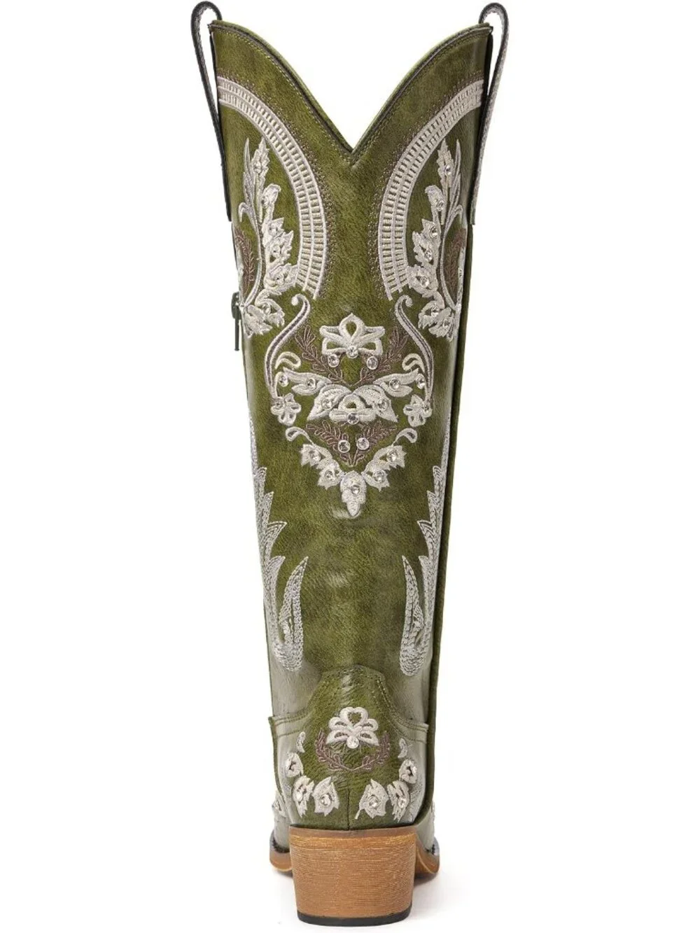 Women's Green Knee High Faux Leather Pointed Toe Western Chunky Tall Heel Boots